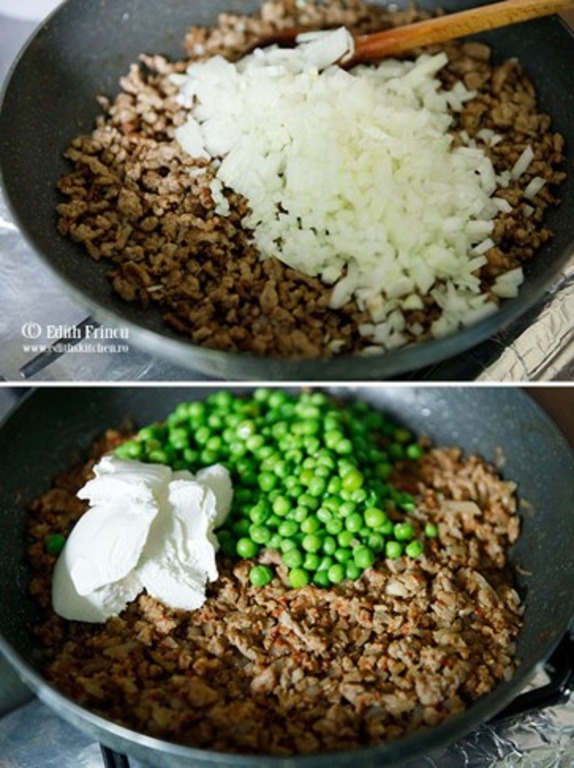 Quesadilla cu carne tocata si mazare